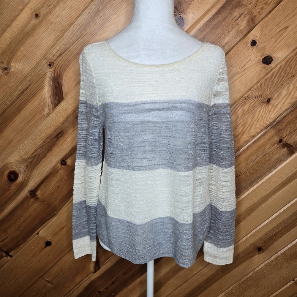 Eileen Fisher Linen Blend Stripe Lightweight Sweater Sz‎ XS Italian Yarn